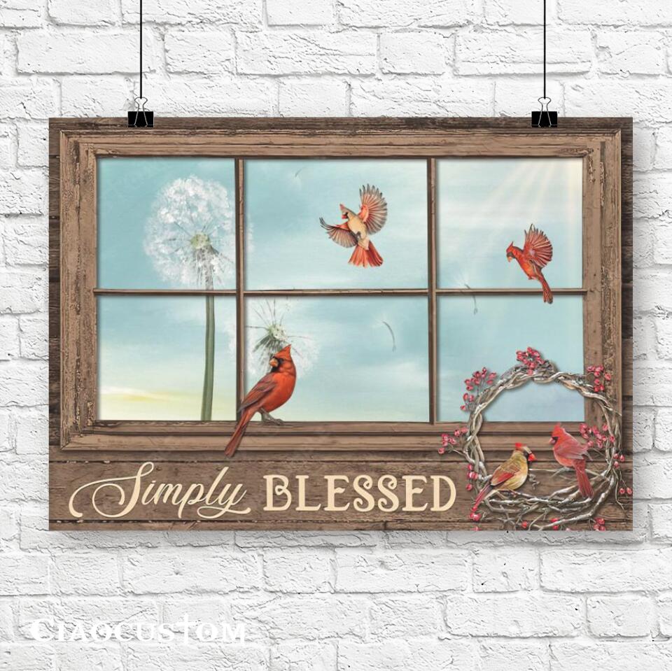 Simply Blessed - Cardinal Bird - Christian Canvas Prints - Faith Canvas - Bible Verse Canvas - Ciaocustom
