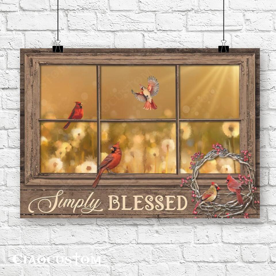 Cardinal Bird Painting - Simply Blessed - Christian Canvas Wall Art - Bible Verse Canvas - Ciaocustom