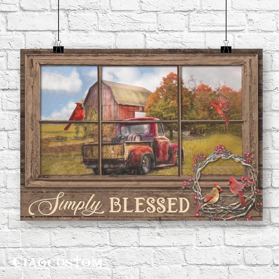 Simply Blessed - Cardinal Bird And Car - Christian Canvas Wall Art - Faith Canvas - Bible Verse Canvas - Ciaocustom