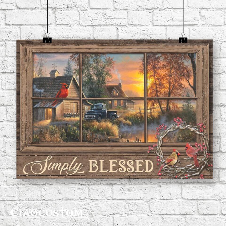 Simply Blessed - Car And Cardinal Bird Painting - Faith Canvas - Bible Verse Canvas - Christian Canvas Wall Art - Ciaocustom