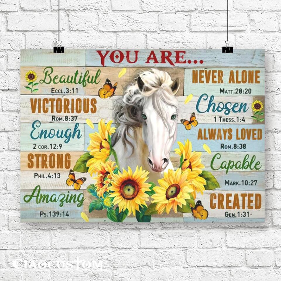 You Are Beautiful - Horse - Sunflower - Jesus Canvas Wall Art - Bible Verse Canvas - Christian Canvas Wall Art - Ciaocustom