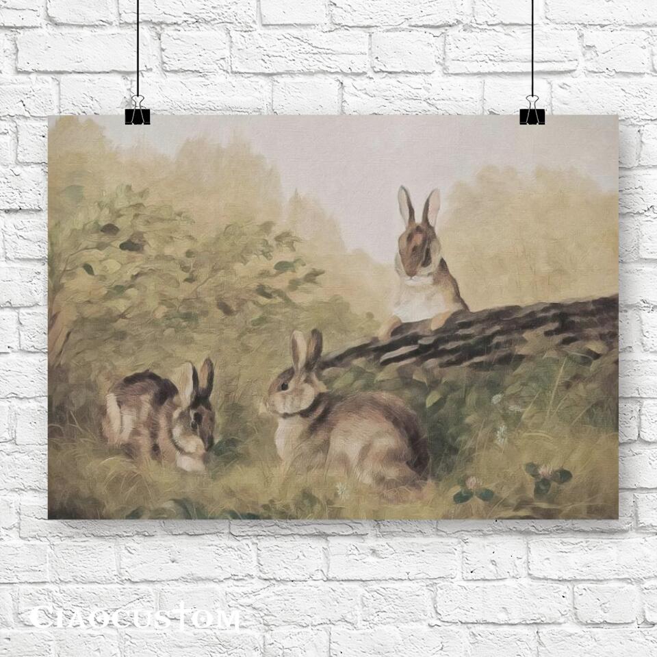Easter Printable Vintage - Rabbit Painting - Jesus Canvas Wall Art - Bible Verse Canvas - Christian Canvas Wall Art - Ciaocustom