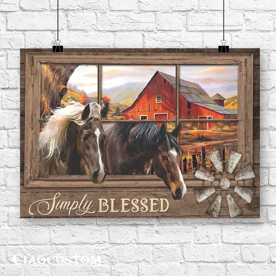 Horse And House - Simply Blessed - Jesus Canvas Wall Art - Bible Verse Canvas - Christian Canvas Wall Art - Ciaocustom