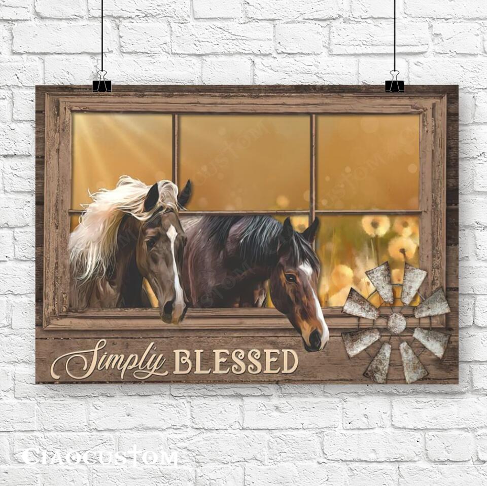 Horse And Dandelion Garden - Simply Blessed - Jesus Canvas Wall Art - Bible Verse Canvas - Christian Canvas Wall Art - Ciaocustom