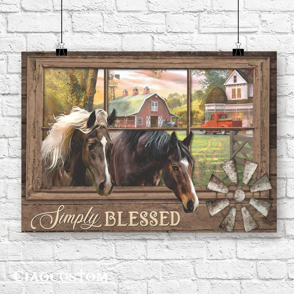 Horse And House - Simply Blessed Canvas Wall Art - Bible Verse Canvas - Christian Canvas Wall Art - Ciaocustom