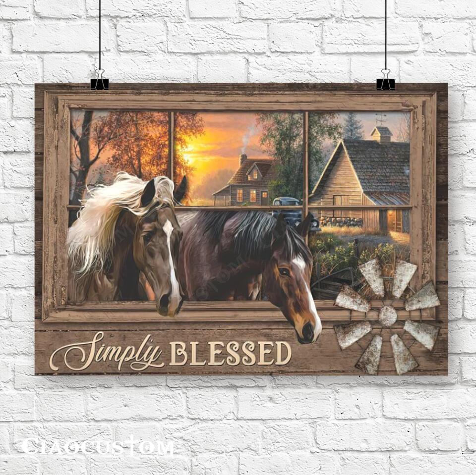 Simply Blessed - Horse And House - Jesus Canvas Wall Art - Bible Verse Canvas - Christian Canvas Wall Art - Ciaocustom