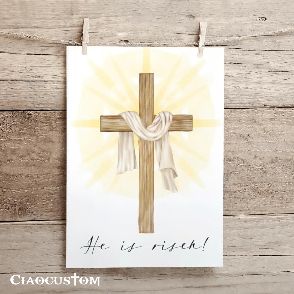 Cross - He Is Risen - Jesus Poster - Jesus Canvas - Christian Canvas Wall Art - Christian Gift - Ciaocustom