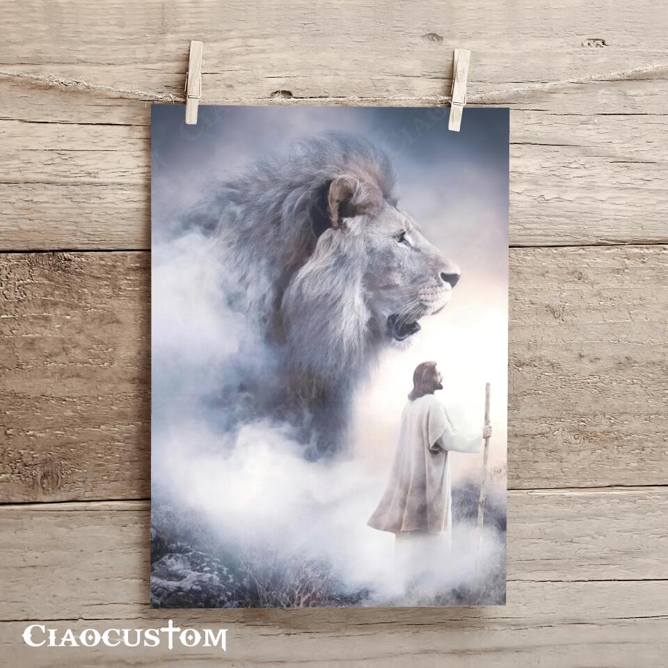 Lion And Jesus Painting - Jesus Poster - Jesus Canvas - Christian Canvas Wall Art - Christian Gift - Ciaocustom