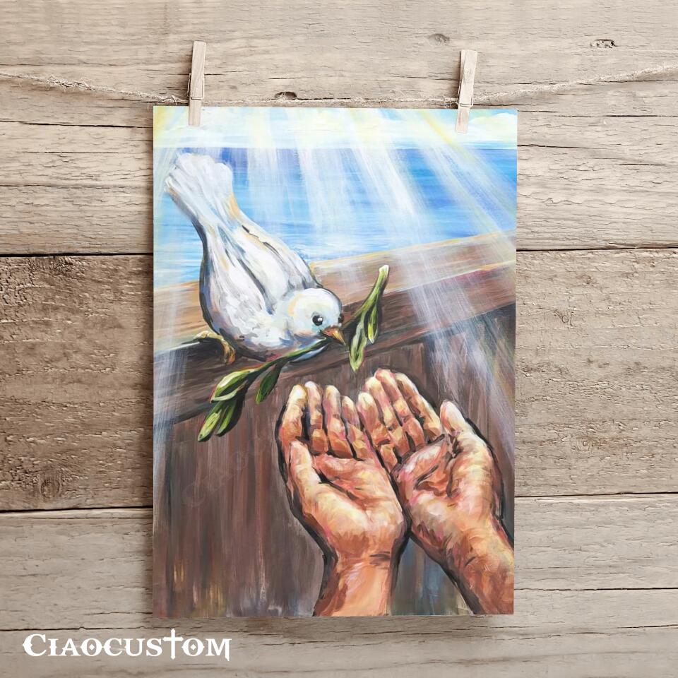Dove With Olive Branch - Jesus Painting - Jesus Poster - Jesus Canvas - Christian Canvas Wall Art - Christian Gift - Ciaocustom