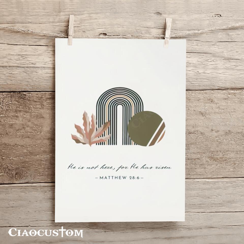 Matthew 286 He is risen - Canvas Wall Art - Christian Canvas Prints - Faith Canvas - Bible Verse Canvas - Ciaocustom