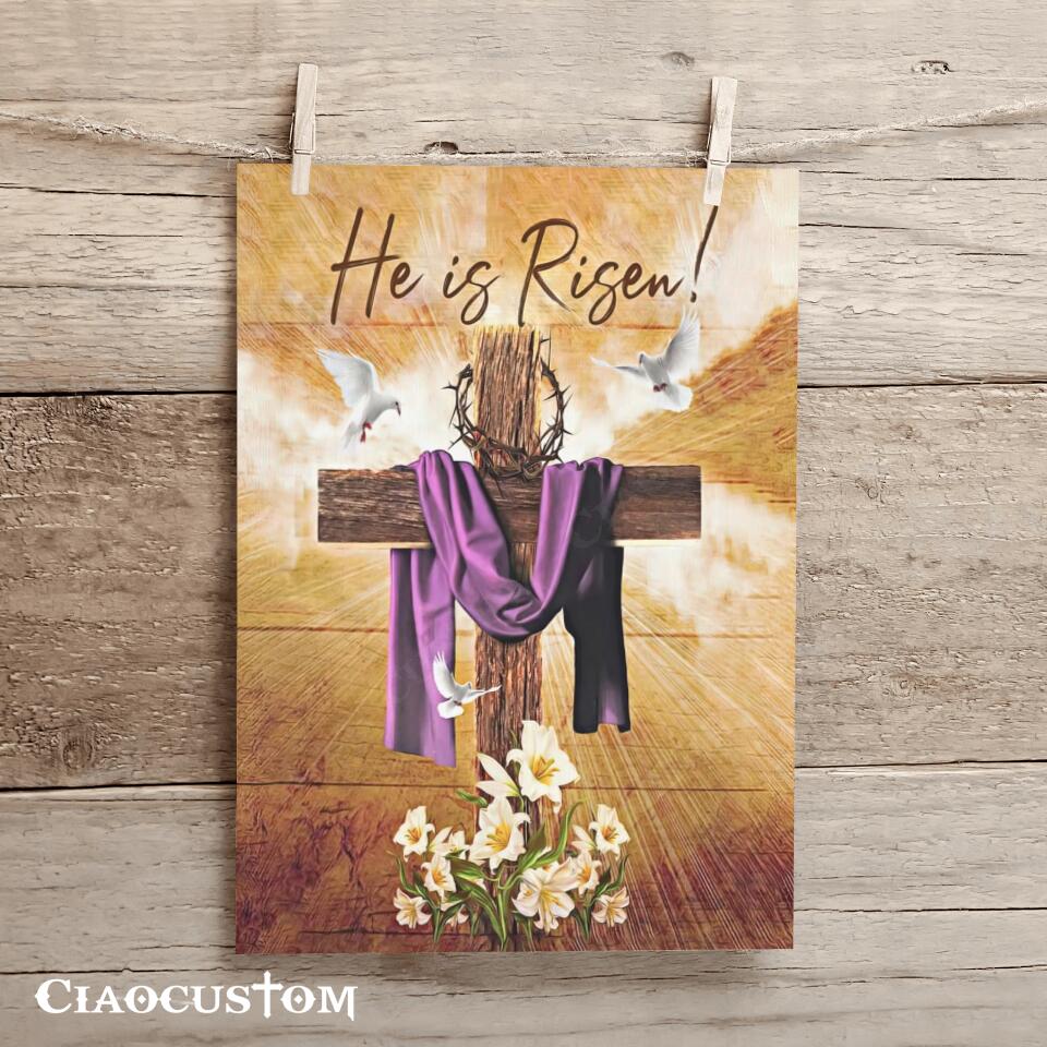 He Is Risen - Cross - Jesus Canvas Wall Art - Bible Verse Canvas - Christian Canvas Wall Art - Ciaocustom