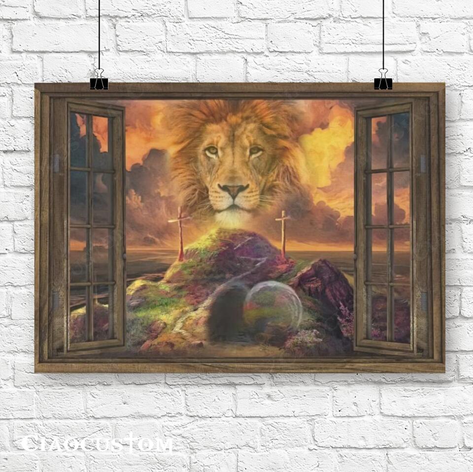 Lion And Cross Painting - Jesus Poster - Jesus Canvas - Christian Canvas Wall Art - Christian Gift - Ciaocustom