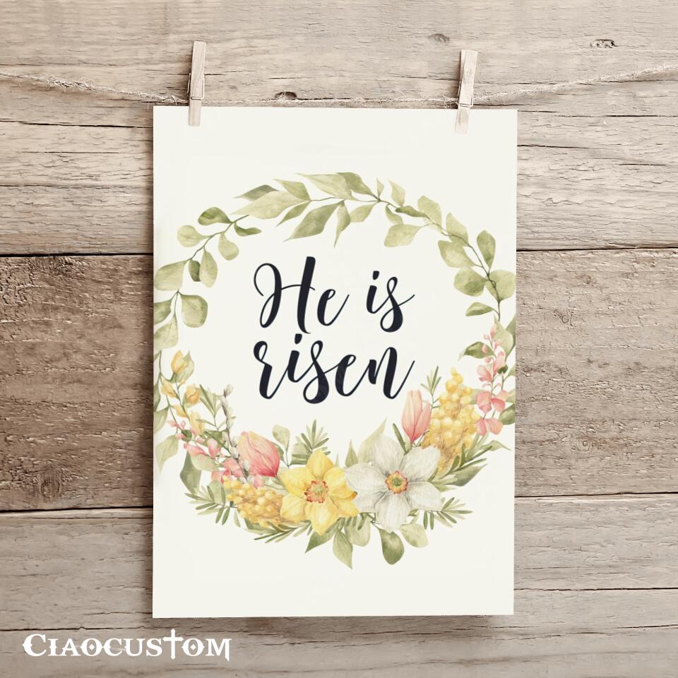He Is Risen (Wreath) - Jesus Canvas Wall Art - Bible Verse Canvas - Christian Canvas Wall Art - Ciaocustom