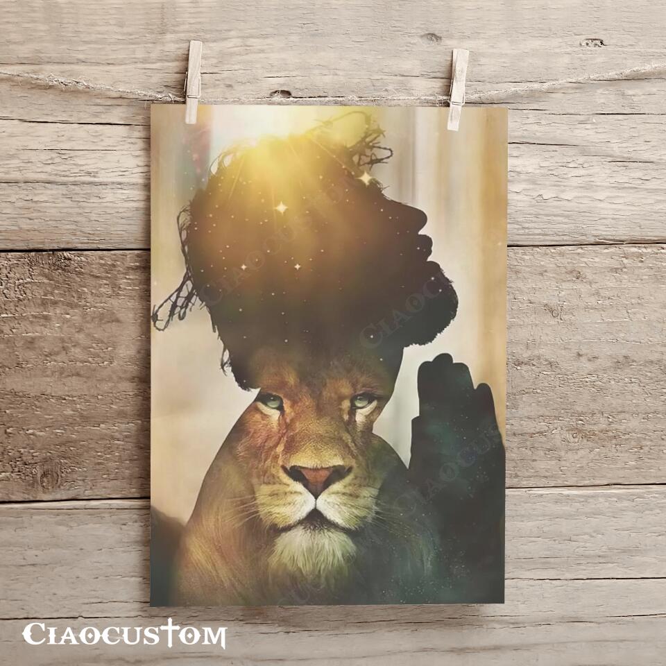 Jesus And Lion Painting - Jesus Poster - Jesus Canvas - Christian Canvas Wall Art - Christian Gift - Ciaocustom
