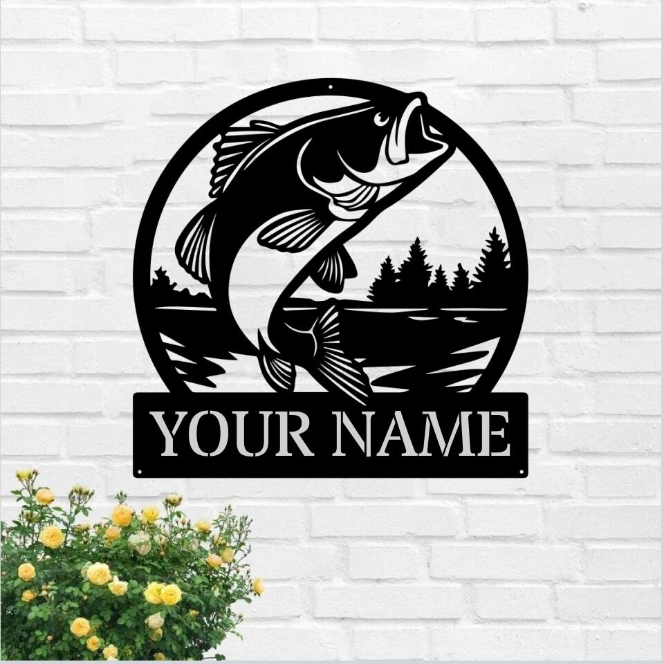 Personalized Bass Monogram Metal Sign - Bass Fish Metal Art