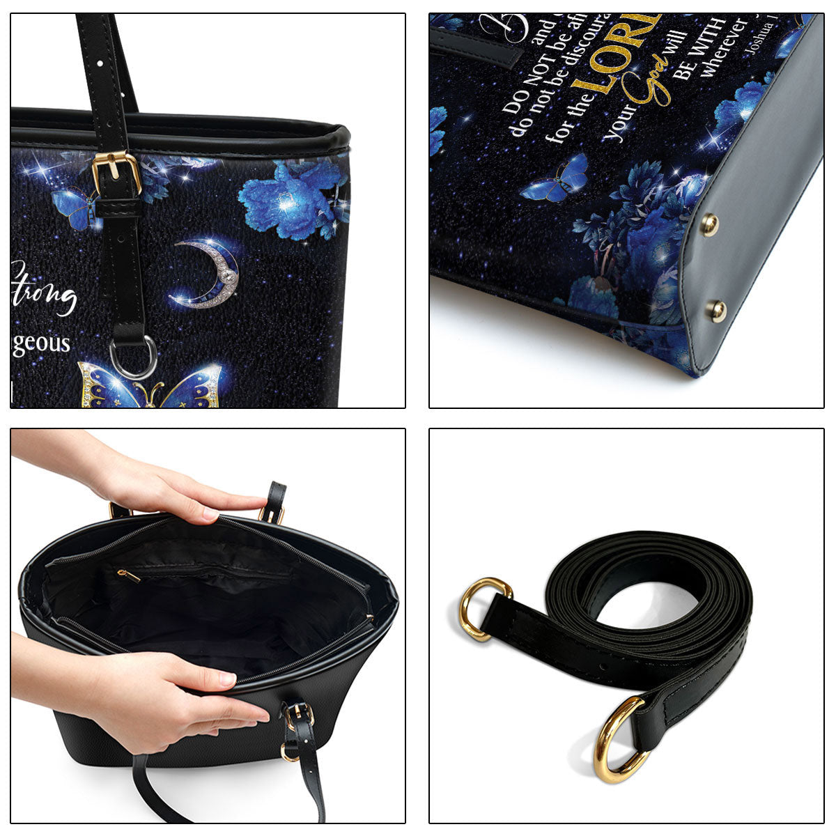 Be Strong And Courageous Personalized Leather Tote Bag - Christian Pu Leather Bags For Women