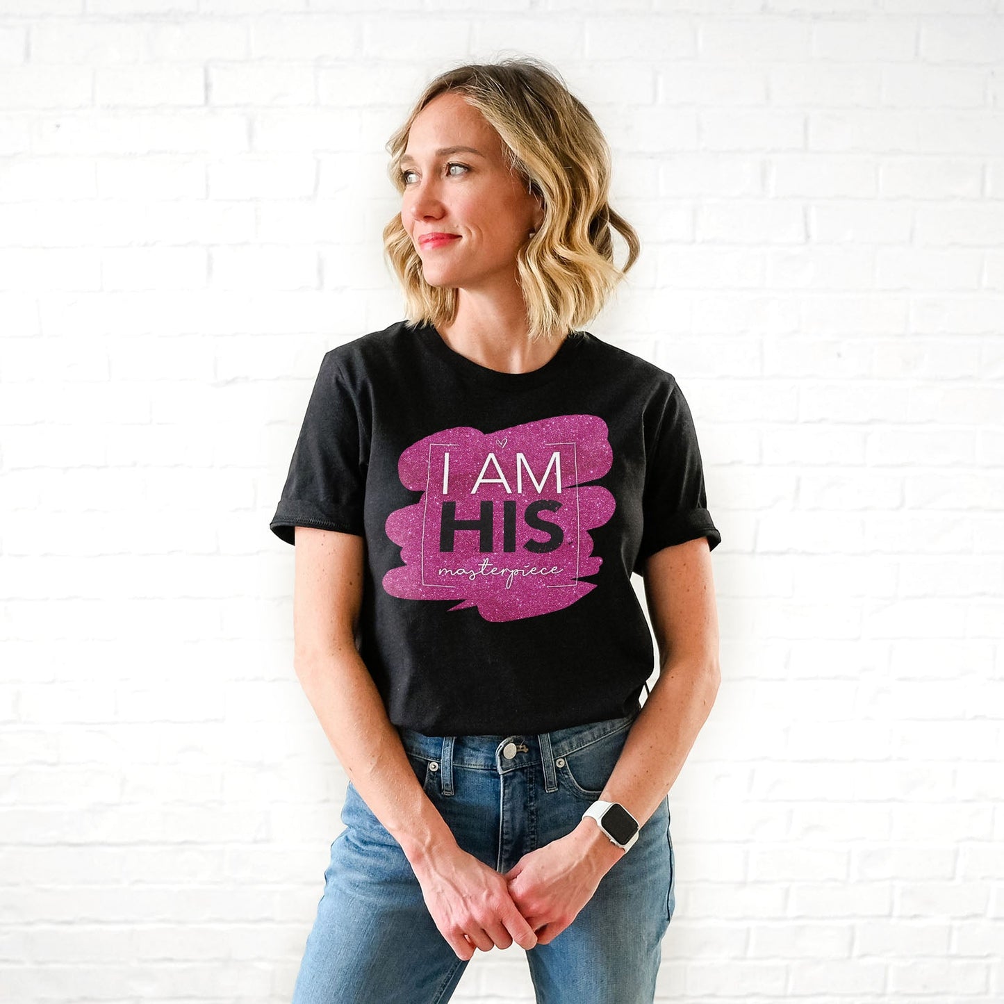 I Am His Masterpiece Pink Dazzler Tee Shirts For Women - Christian Shirts for Women - Religious Tee Shirts