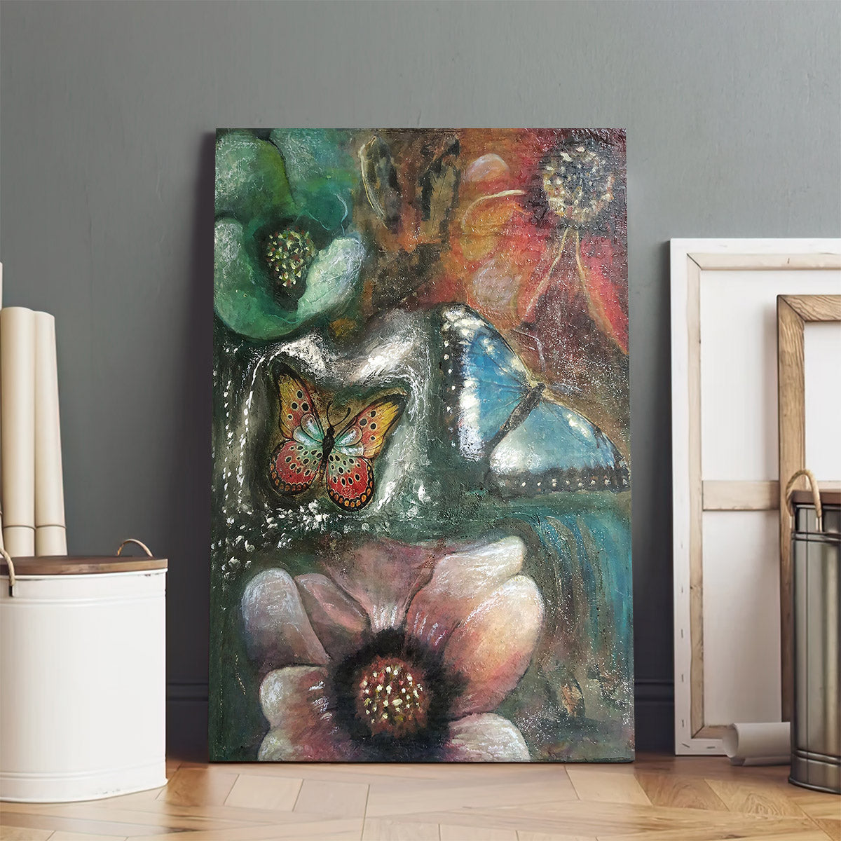 Abstract Original Painting Butterfly Mixed Media Canvas Wall Art - Canvas Wall Decor - Home Decor Living Room