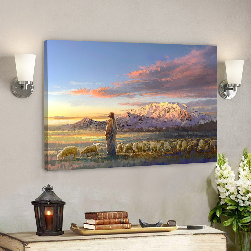 All His Majesty Canvas Poster - Jesus Christ With His Flock Of Sheep Painting - Ciaocustom