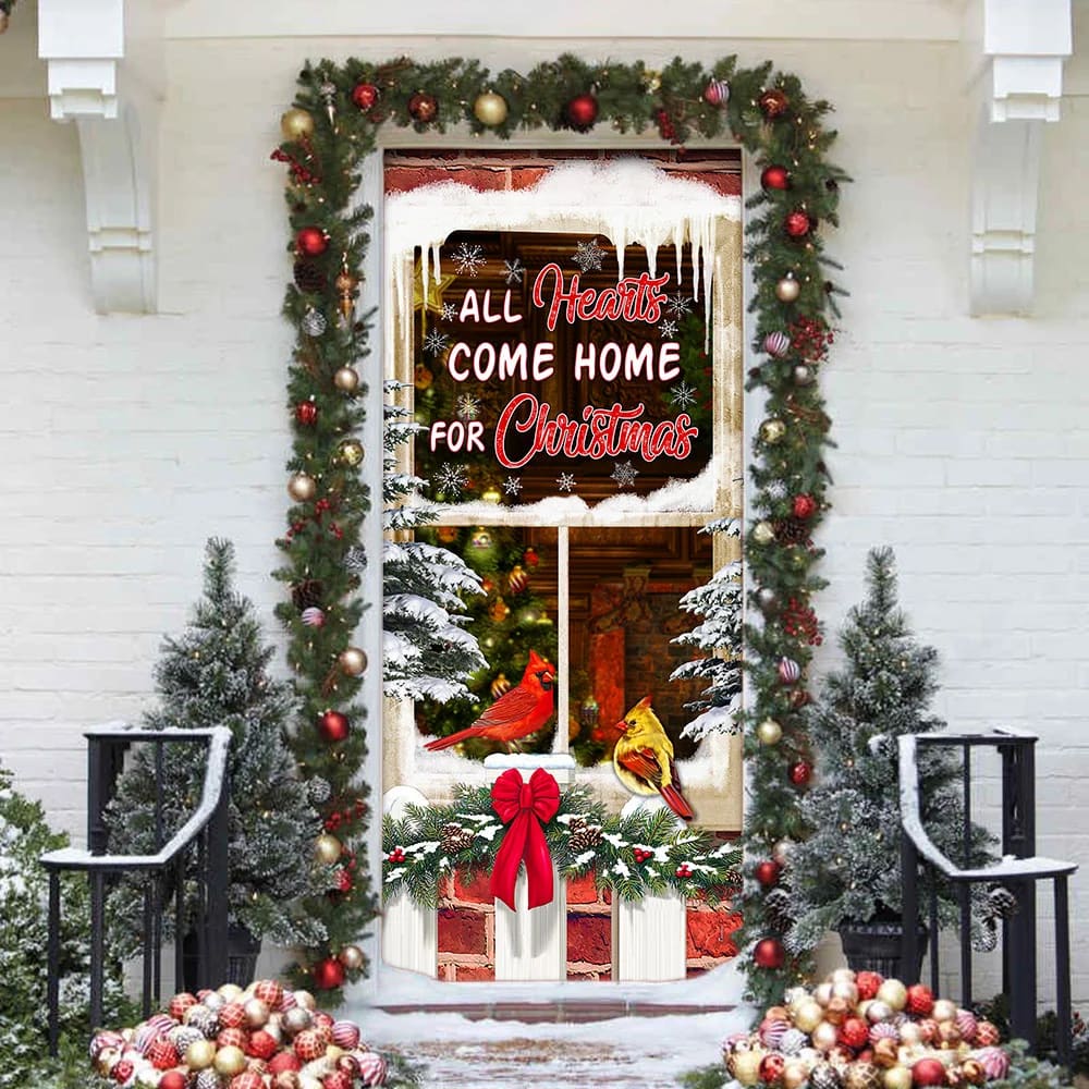 All Hearts Come Home For Christmas Cardinal Door Cover - Cardinal Christmas Decor - Christmas Door Cover Decorations