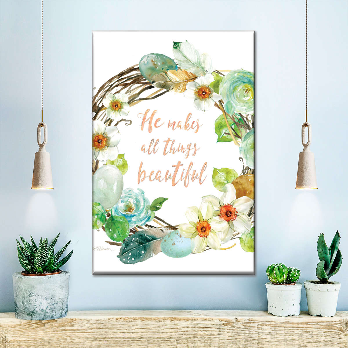 All Things Wreath Canvas Wall Art - Christian Wall Decor Art - Religious Wall Decor