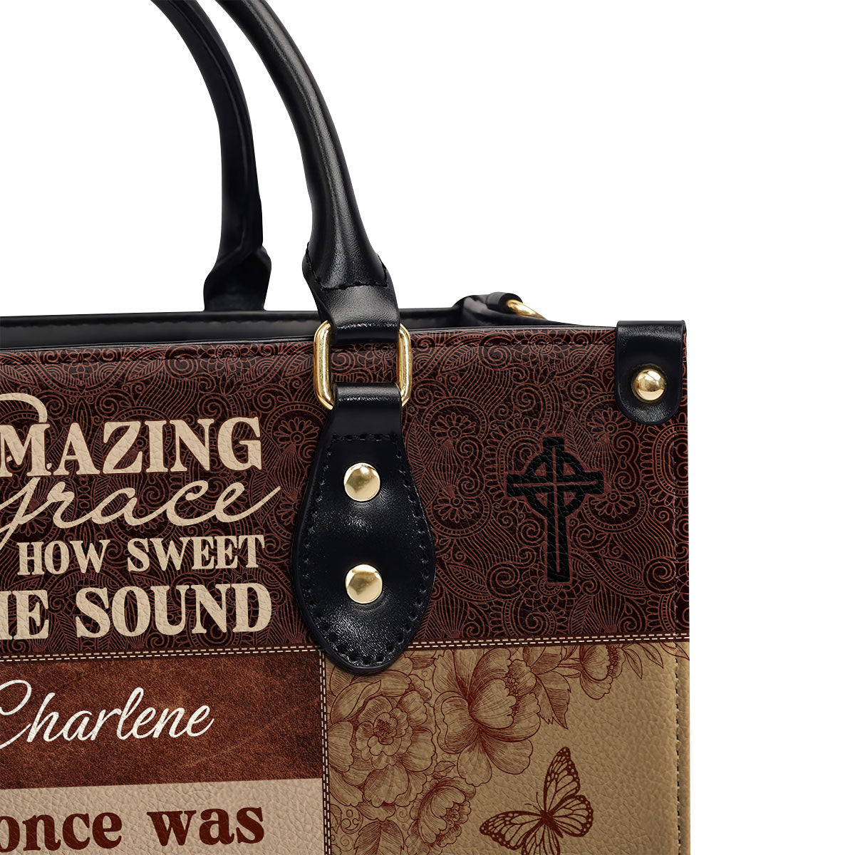 Amazing Grace Personalized Leather Handbag With Zipper - Inspirational Gift Christian Ladies