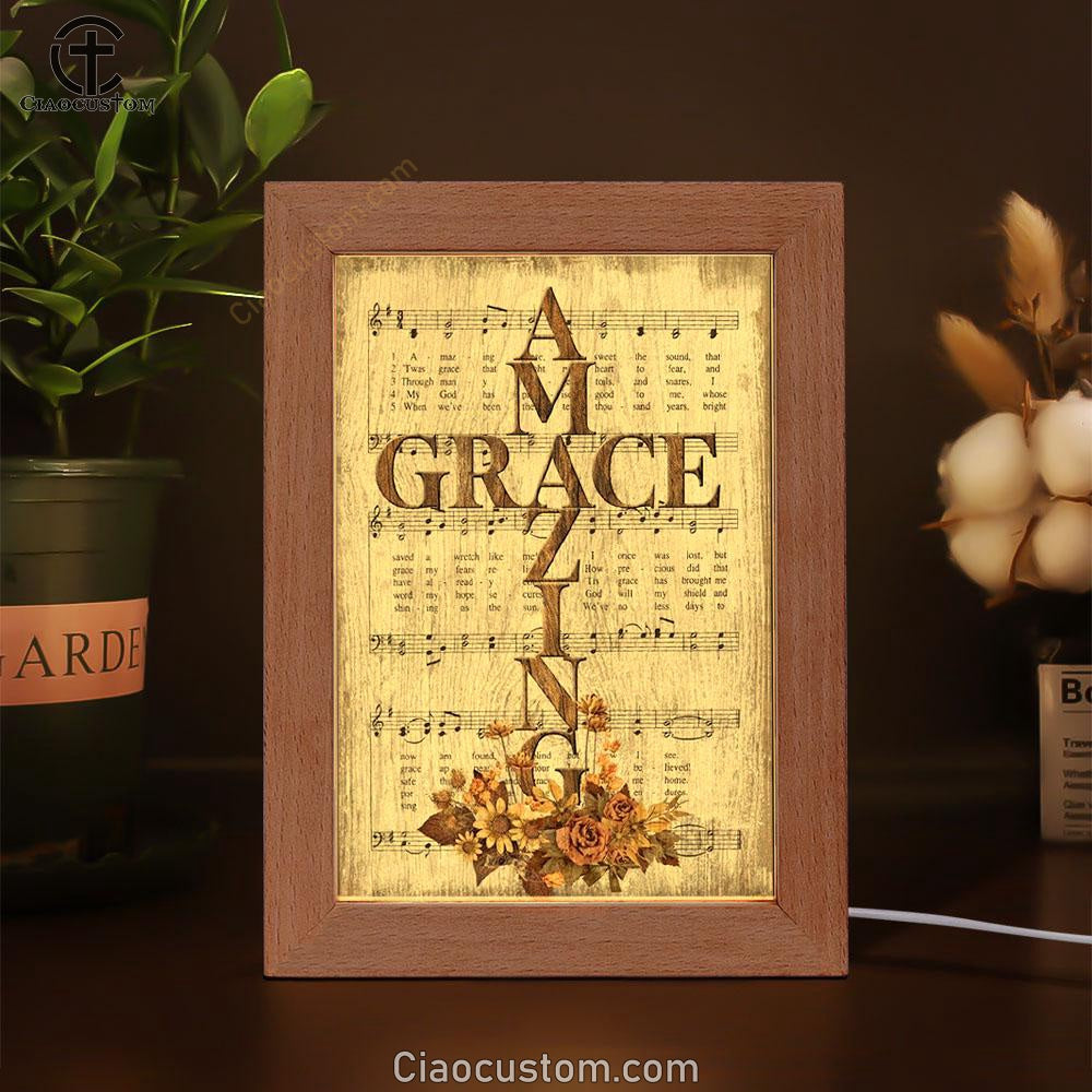 Amazing Grace Song Vintage Flower Jesus Cross Frame Lamp