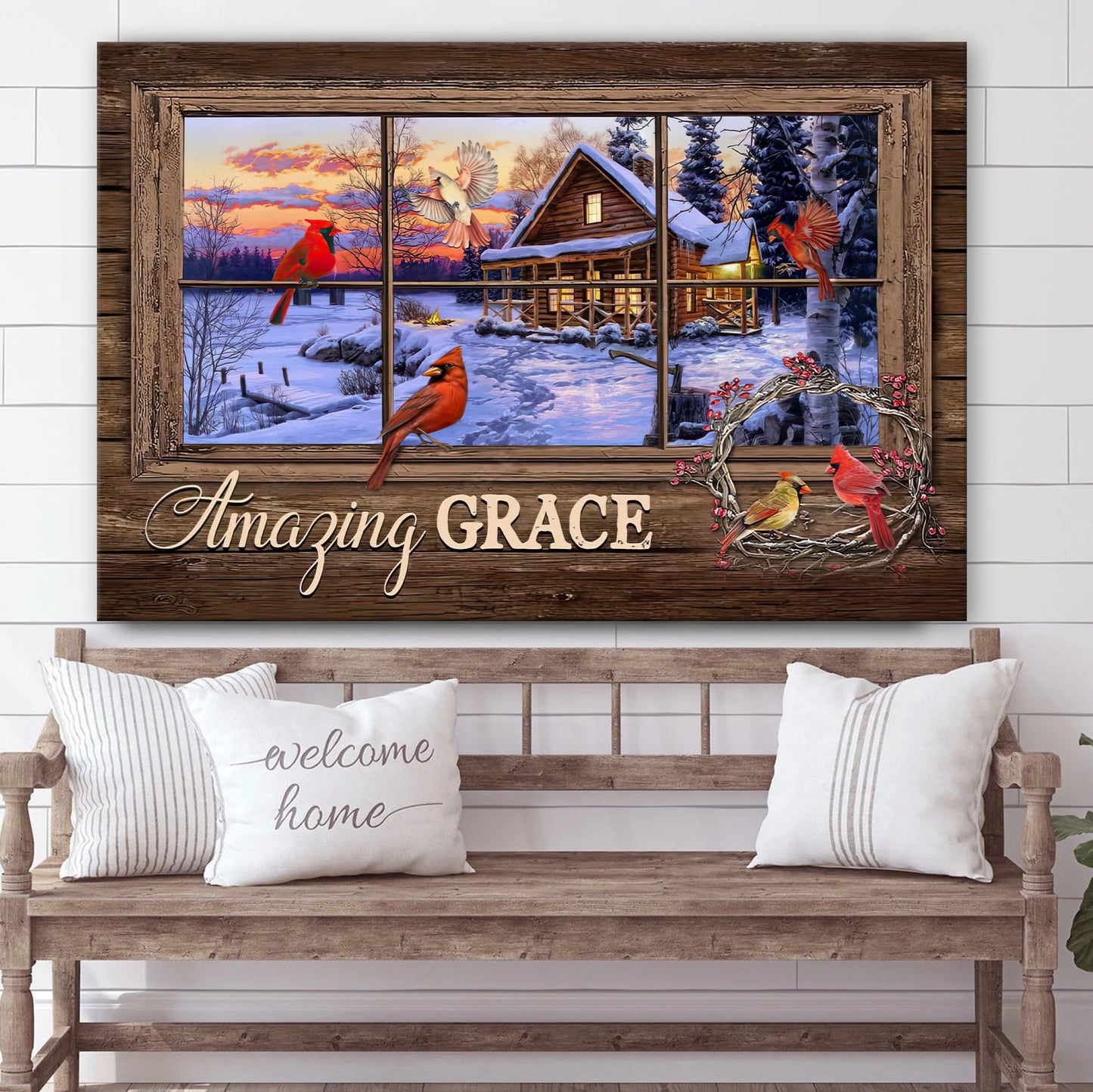 Amazing Grace Wall Art Canvas Cardinal Birds - Christian Wall Decorator