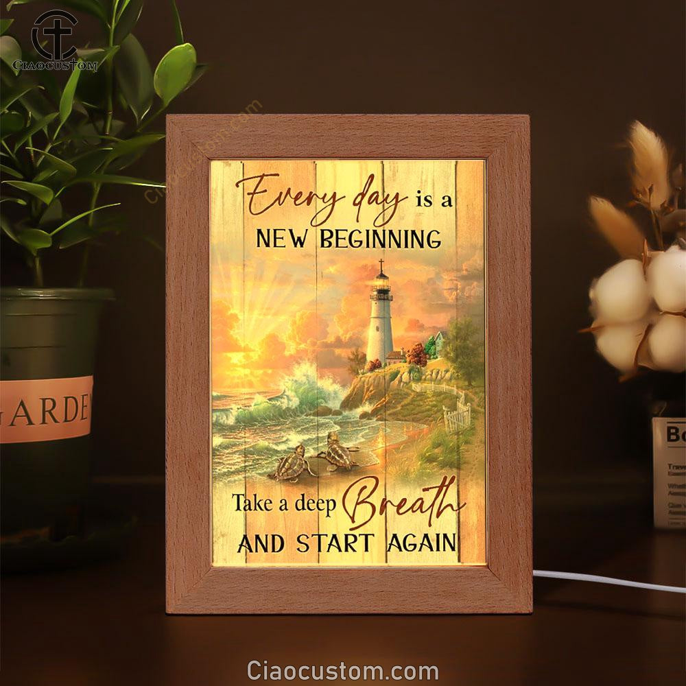 Amazing Sunset, Lighthouse, Every Day Is New Beginning Frame Lamp