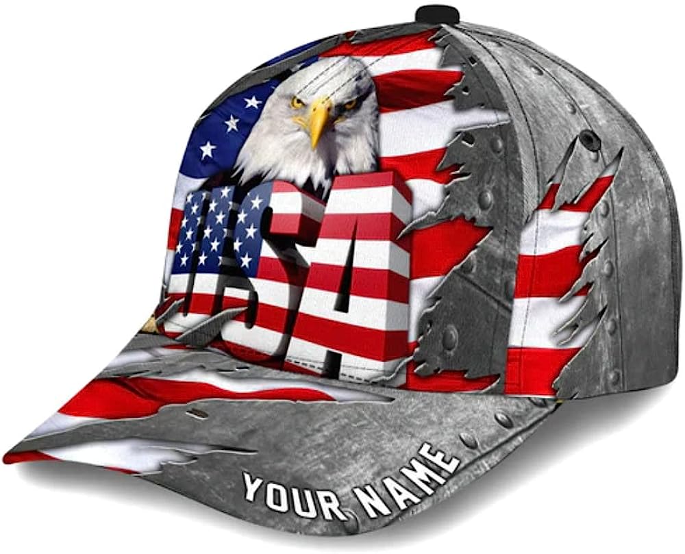American Flag Bad Eagle Custom Name Baseball Cap - Christian Hats for Men and Women