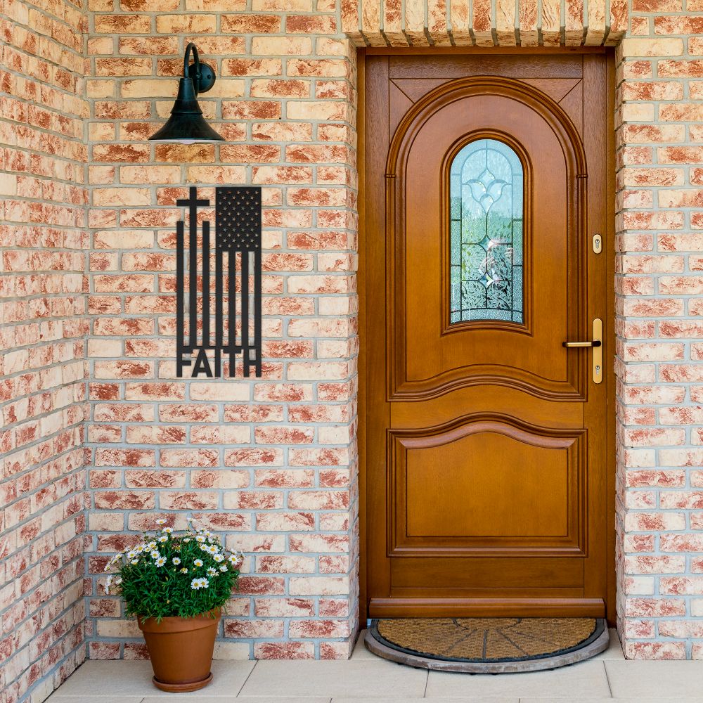 American Flag Cross Faith Metal Sign - Christian Metal Wall Art - Religious Metal Wall Decor