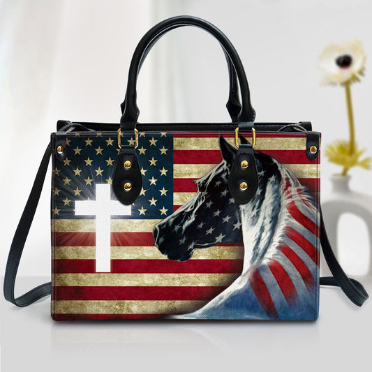 American Flag Horse Leather Handbag - Religious Gifts For Women - Women Pu Leather Bag