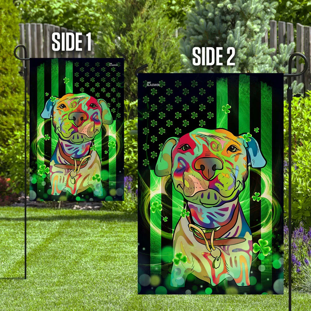 American Pit Bull Terrier House Flag - St Patrick's Day Garden Flag - Outdoor St Patrick's Day Decor