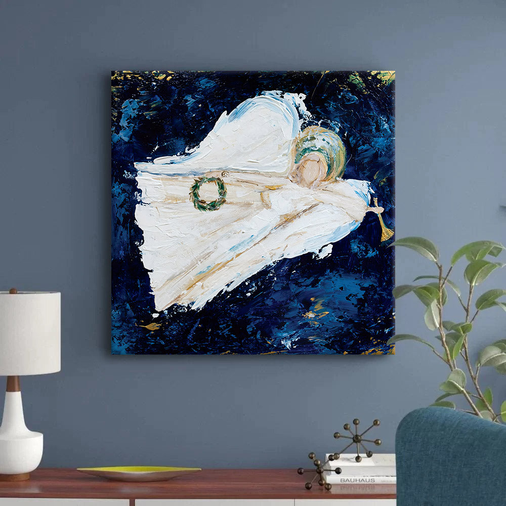 Angel with Wreath, 3 Paper Print - Religious Canvas Painting - Religious Posters