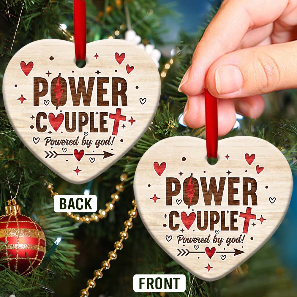 Anniversary Gift Power Couple Powered By God Heart Ornament - Christmas Ornament - Ciaocustom
