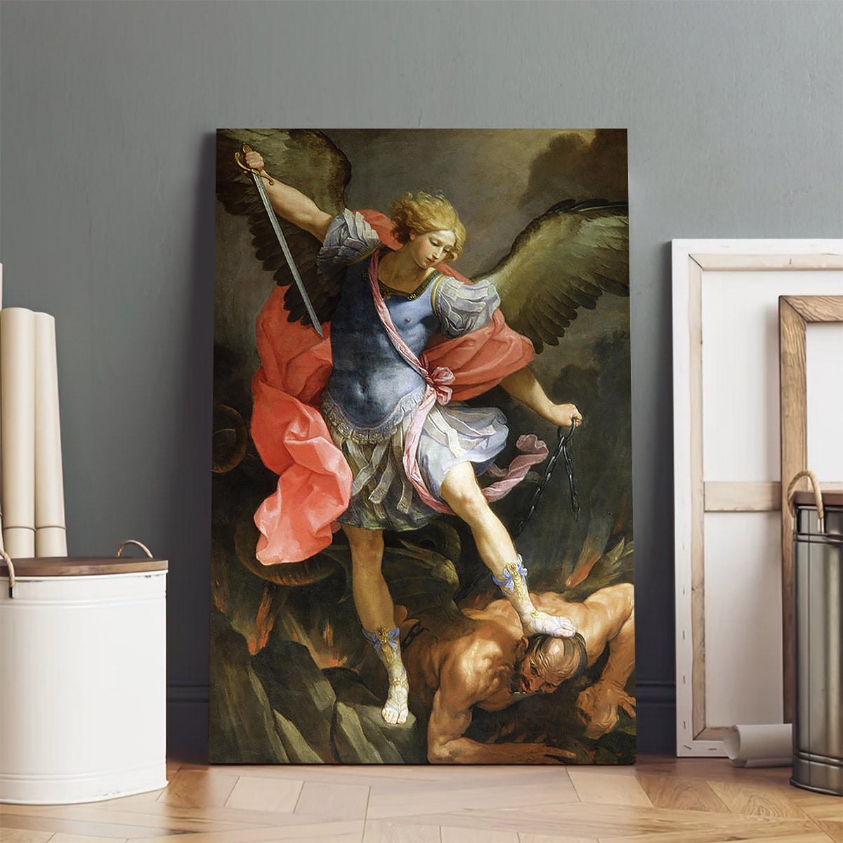 Archangel Michael Defeating Satan Canvas Wall Art - Jesus Canvas Pictures - Christian Wall Art