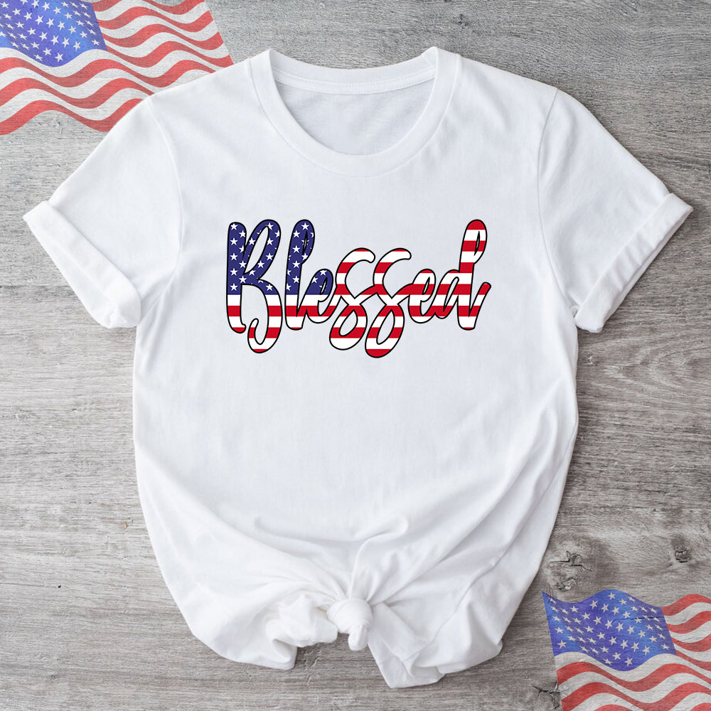 Blessed T-Shirt - American Flag Shirts - Christian Shirt - Religious Shirt For Women - Ciaocustom