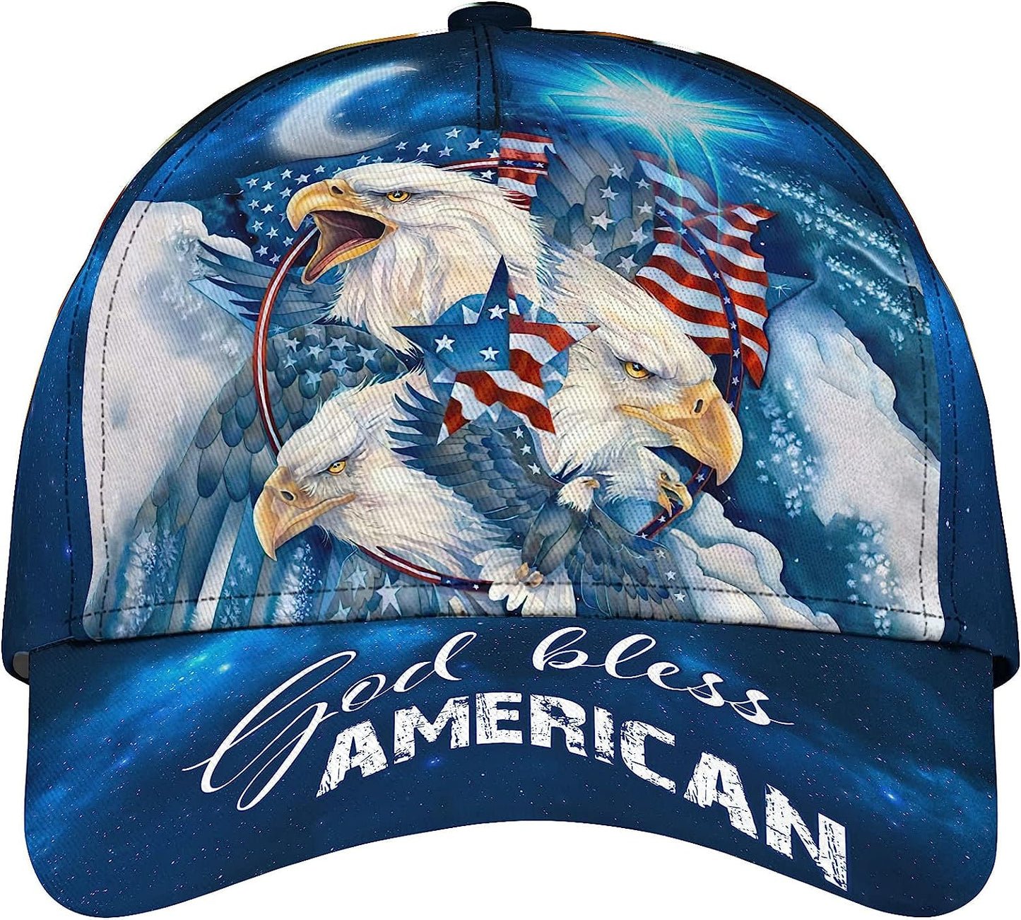 Bald Eagle God Bless America Flag Custom Name All Over Print Baseball Cap - Christian Hats For Men Women