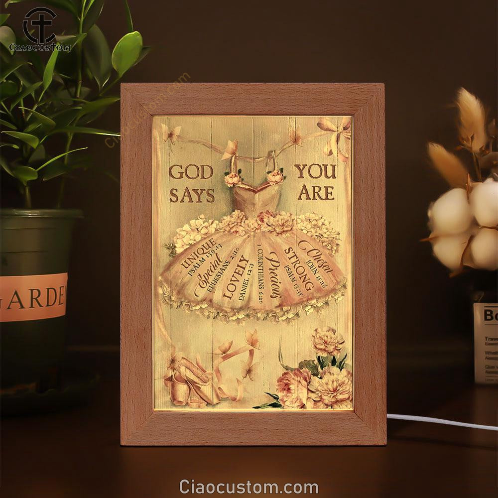 Ballet Drawing, Pretty Pink Dress, Lovely Peony, God Says You Are Frame Lamp