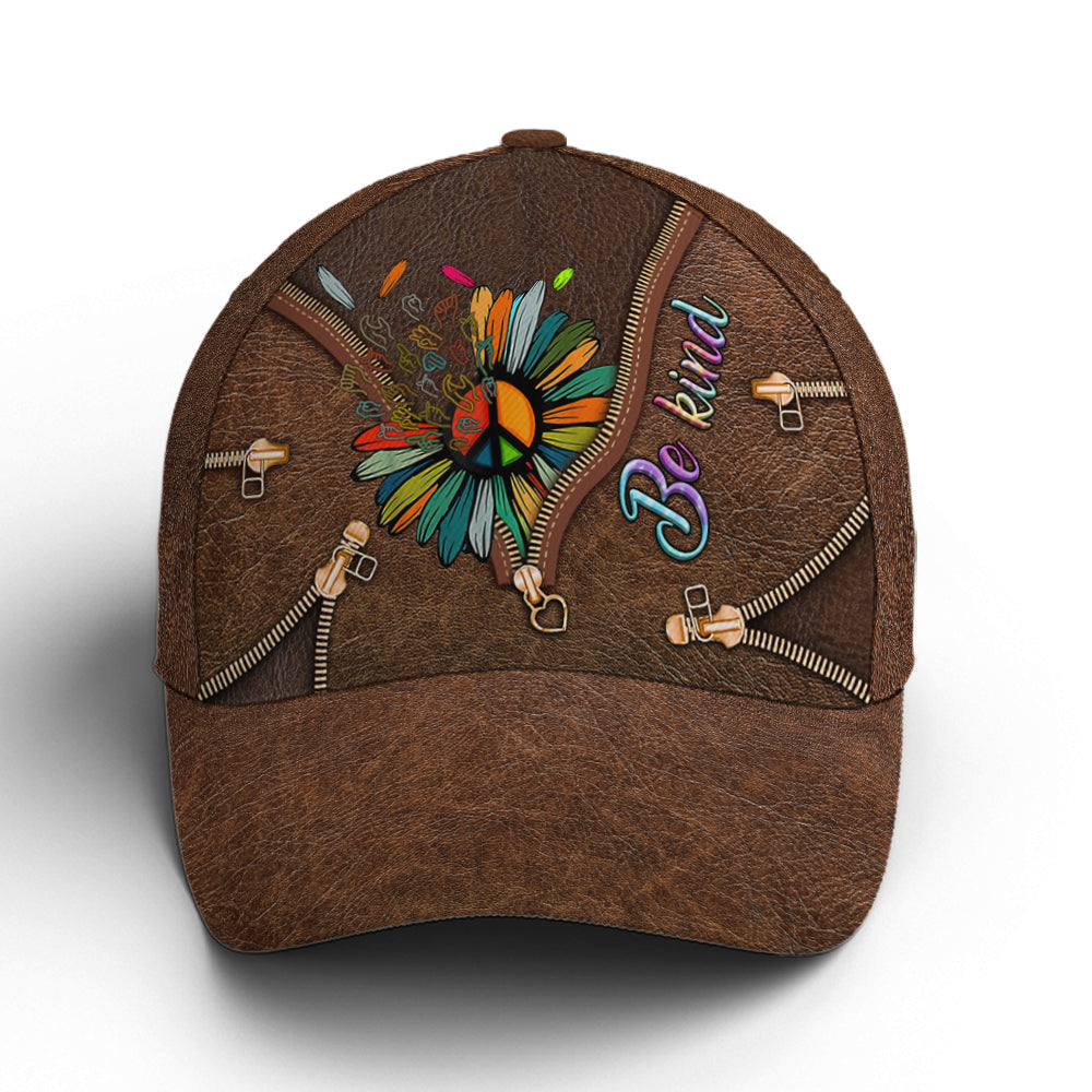 Be Kind Hippie Sunflower Leather Style Baseball Cap