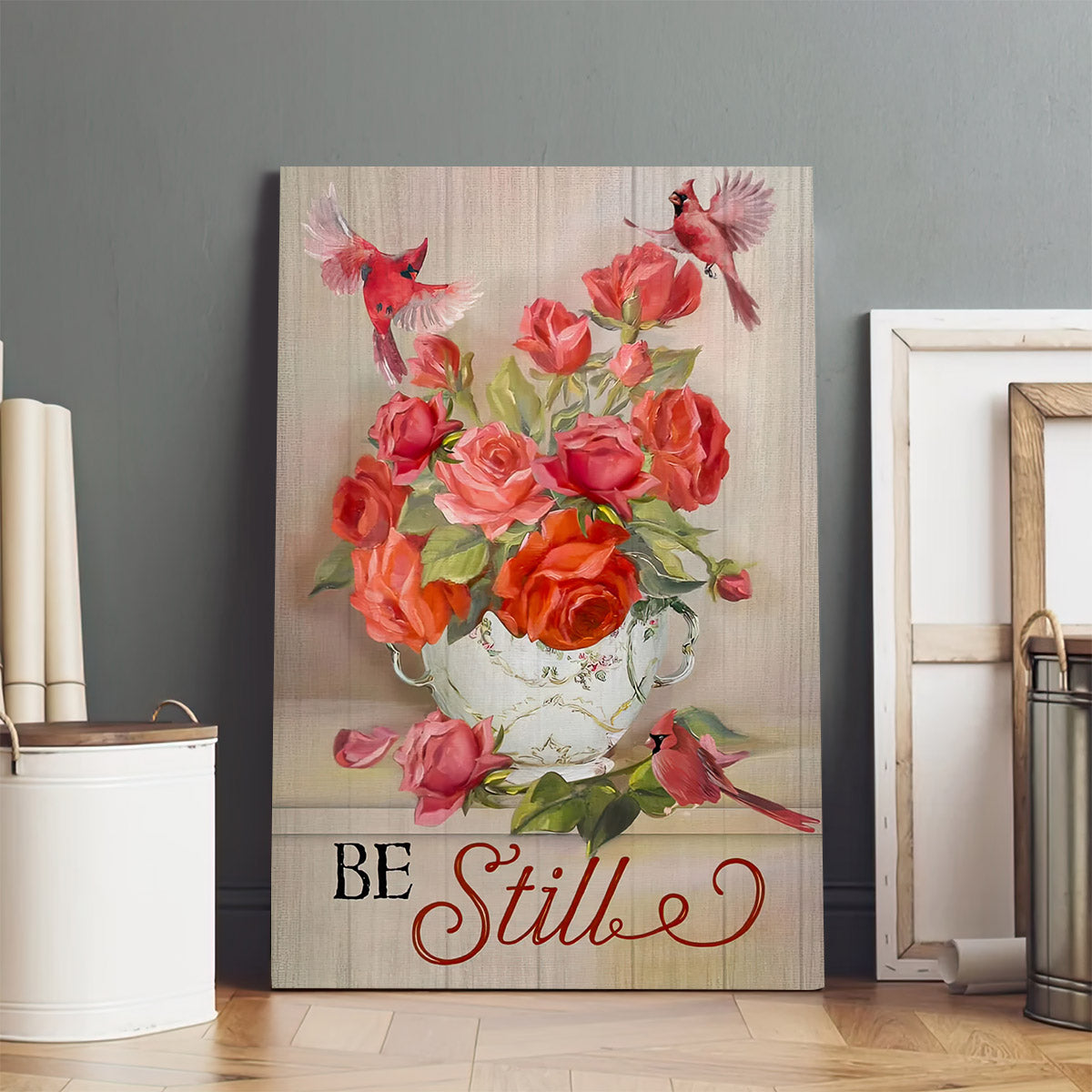 Be Still Cardinals Flowers Christian Wall Art Canvas - Poster To Print