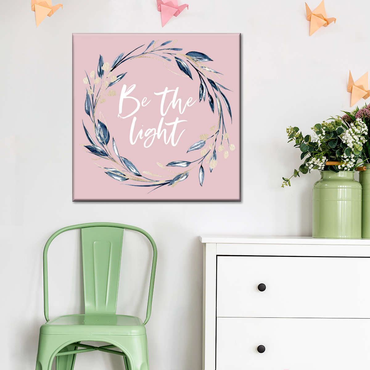 Be The Light Wreath Square Canvas Wall Art - Bible Verse Wall Art Canvas - Religious Wall Hanging