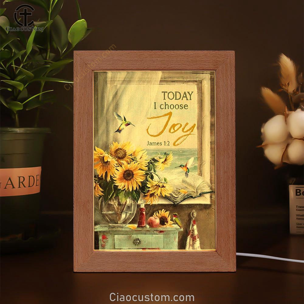 Beach Painting, Sunflower Vase, Hummingbird, Today I Choose Joy Frame Lamp