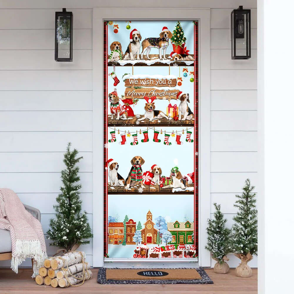 Beagle Christmas Door Cover - Front Door Christmas Cover - Christmas Outdoor Decoration