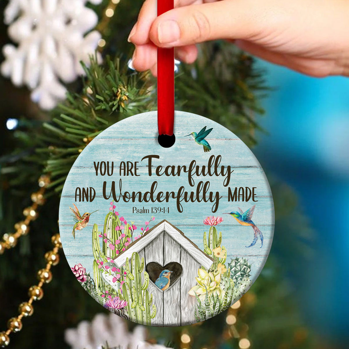 Beautiful Cactus Ceramic Circle Ornament - God Says You Are Wonderful - Ornaments Hanging Gift