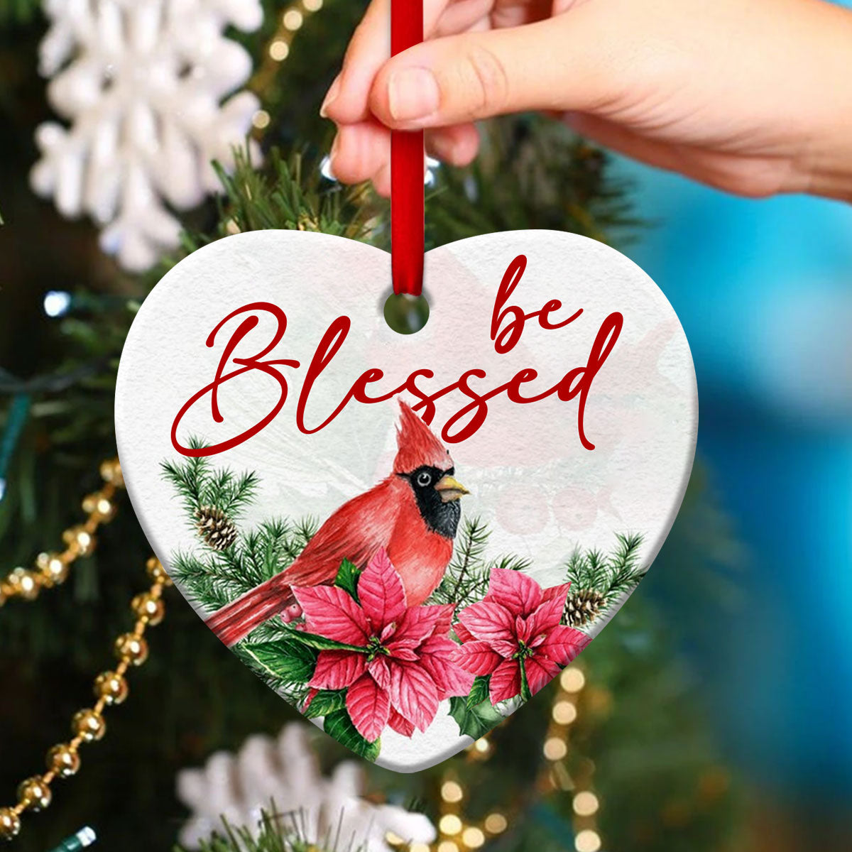 Beautiful Cardinal Bird Ceramic Heart Ornament - Be Blessed - Christmas Decor - Funny Ornament