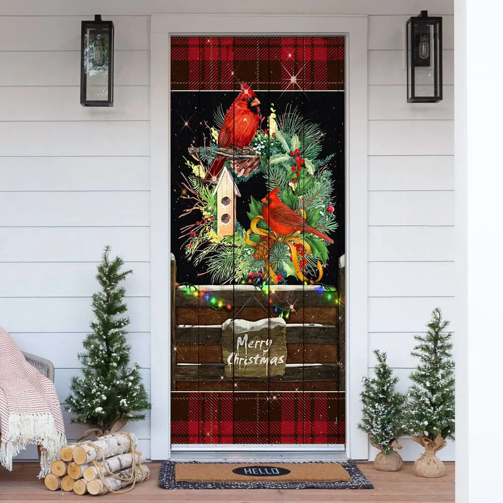 Beautiful Cardinal Merry Christmas Door Cover - Cardinal Christmas Decor - Christmas Door Cover Decorations