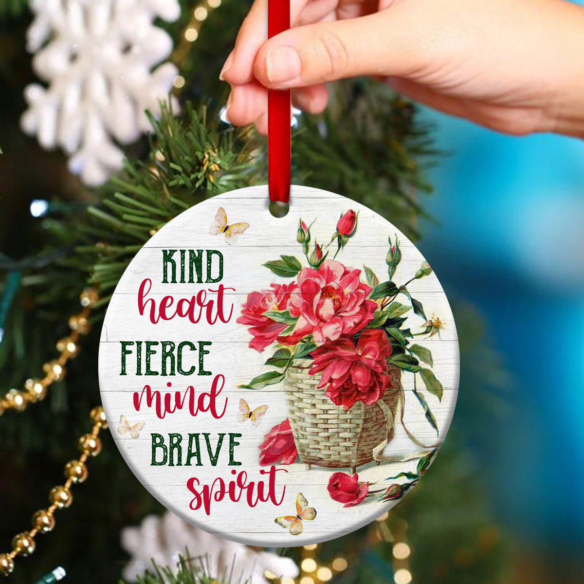 Beautiful Christian Ceramic Circle Ornament - Fierce Mind And Brave Spirit - Christmas Decor - Funny Ornament