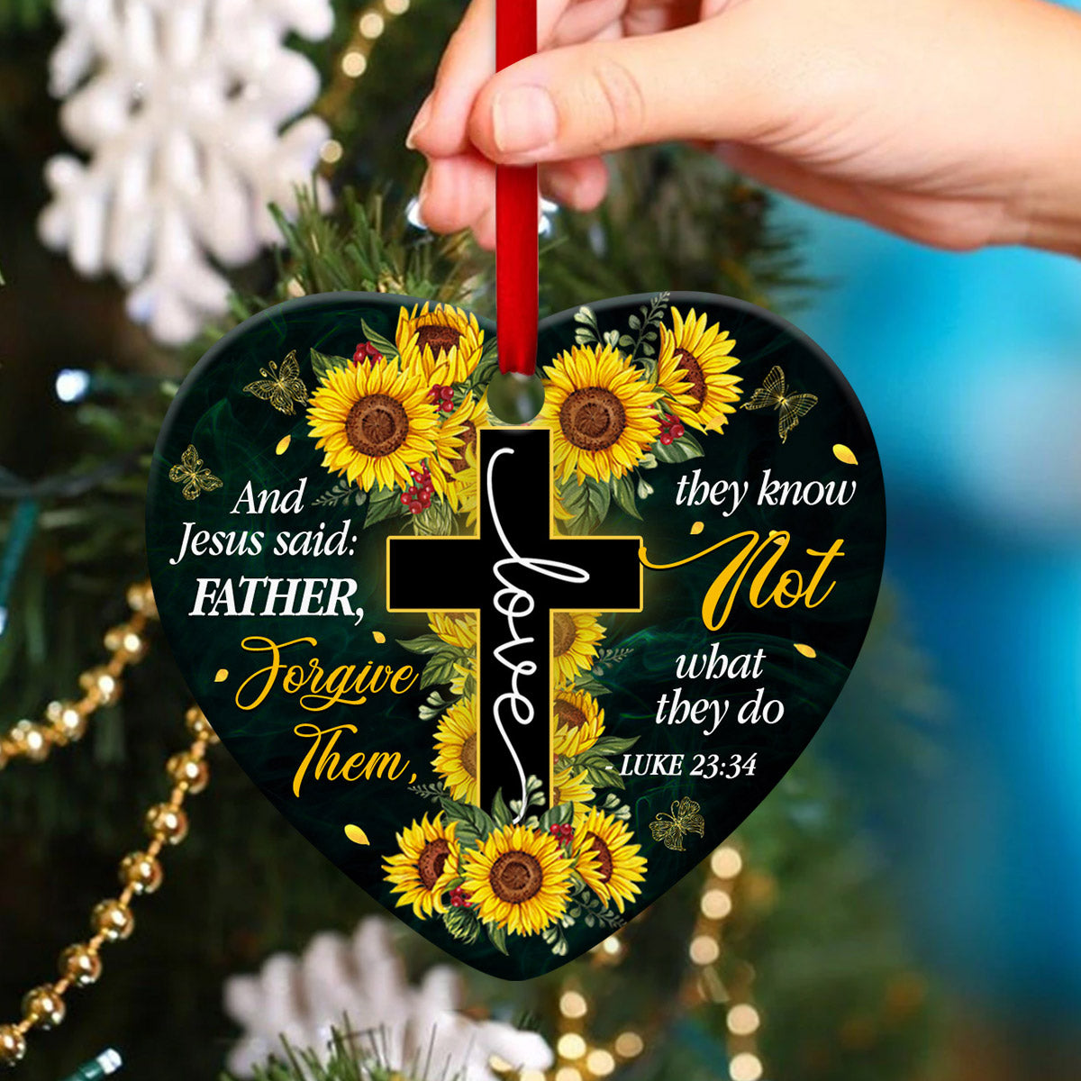 Beautiful Christian Ceramic Heart Ornament - Father, Forgive Them - Unique Housewarming Gifts