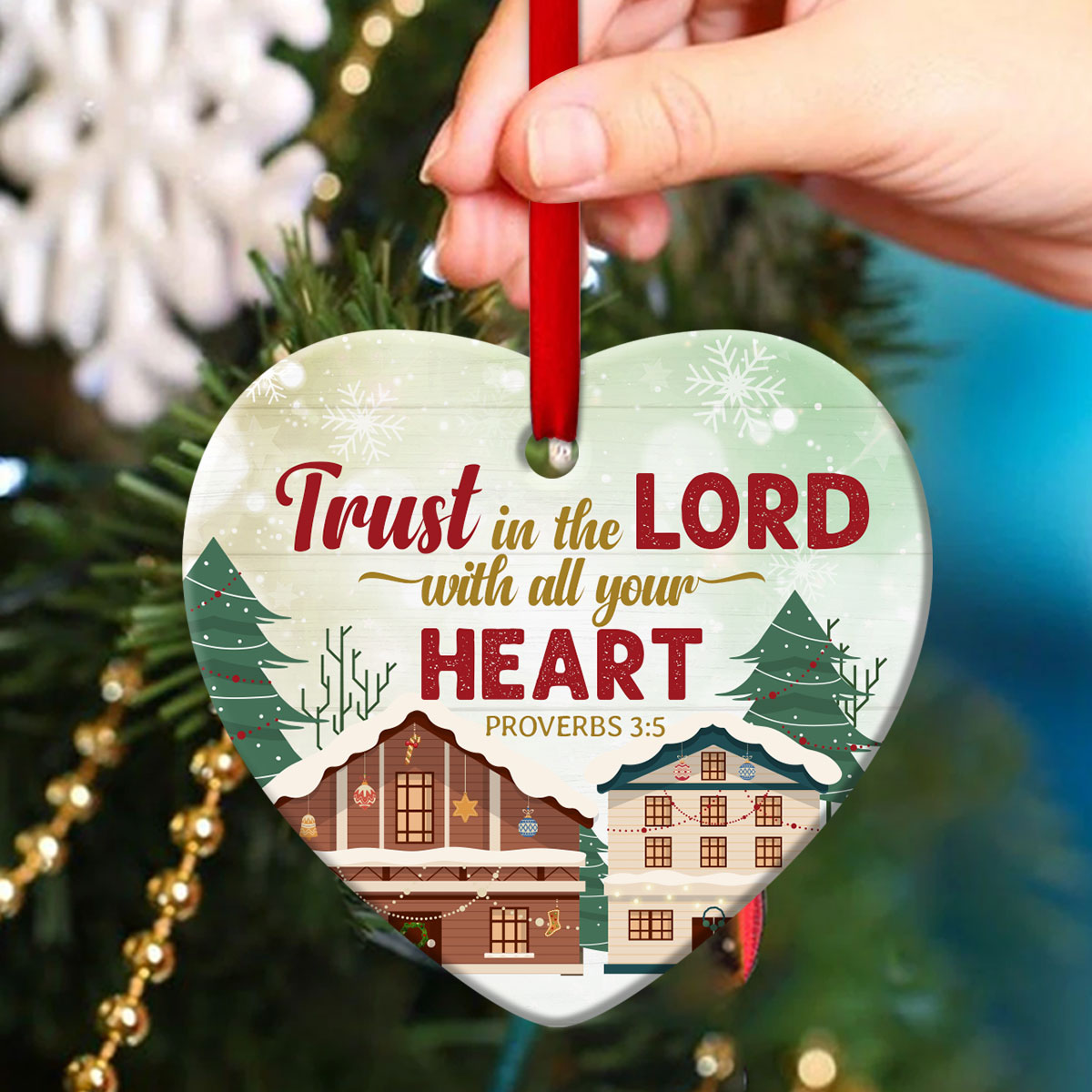 Beautiful Christmas Ceramic Heart Ornament - Believe In God Ornament- Christian Hanging Gift